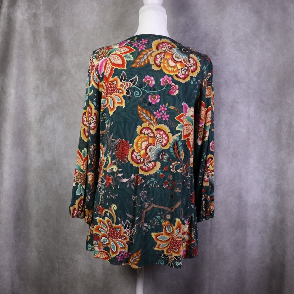 Johnny Was Orizaba Top Womens S Multicolor Floral Puff Sleeve Round Neck Boho - Picture 3 of 8